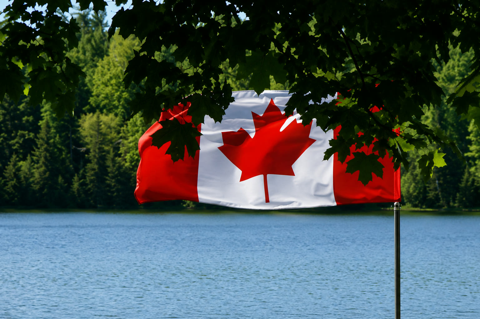 Canadian flag by the lake